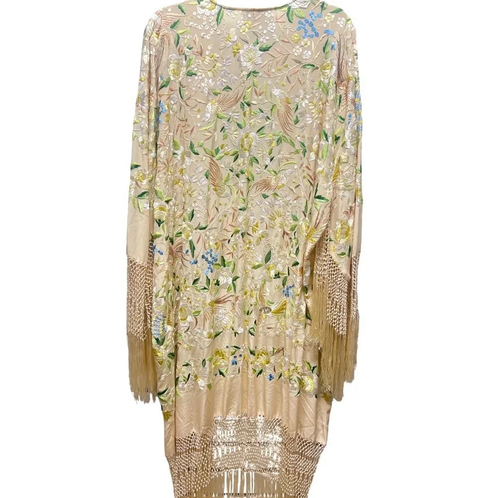 Maya Matazaro Boutique Pale Yellow Silk Floral Opera Coat Kimono